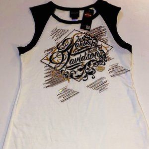 Harley Davidson Womens Size Medium Cap Sleeve Tank Top Bling Gold NWT!